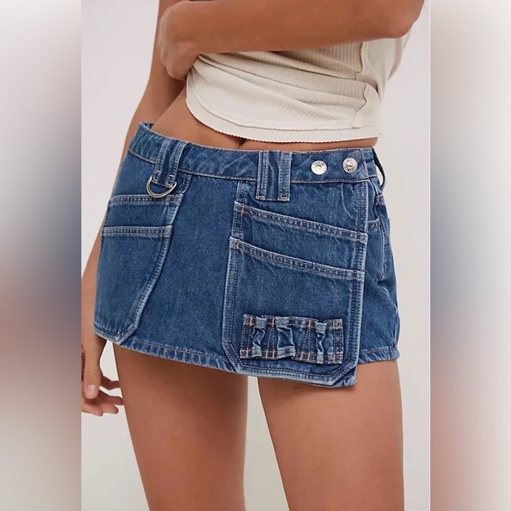 NWT We The Free - Adele Denim Skort size 25 low rise grunge utility - Picture 2 of 11